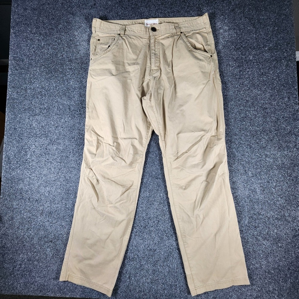 Simms Fishing Pants Mens 38 Tan Cotton Blend Straight Leg Outdoor Hiking‎ 34001